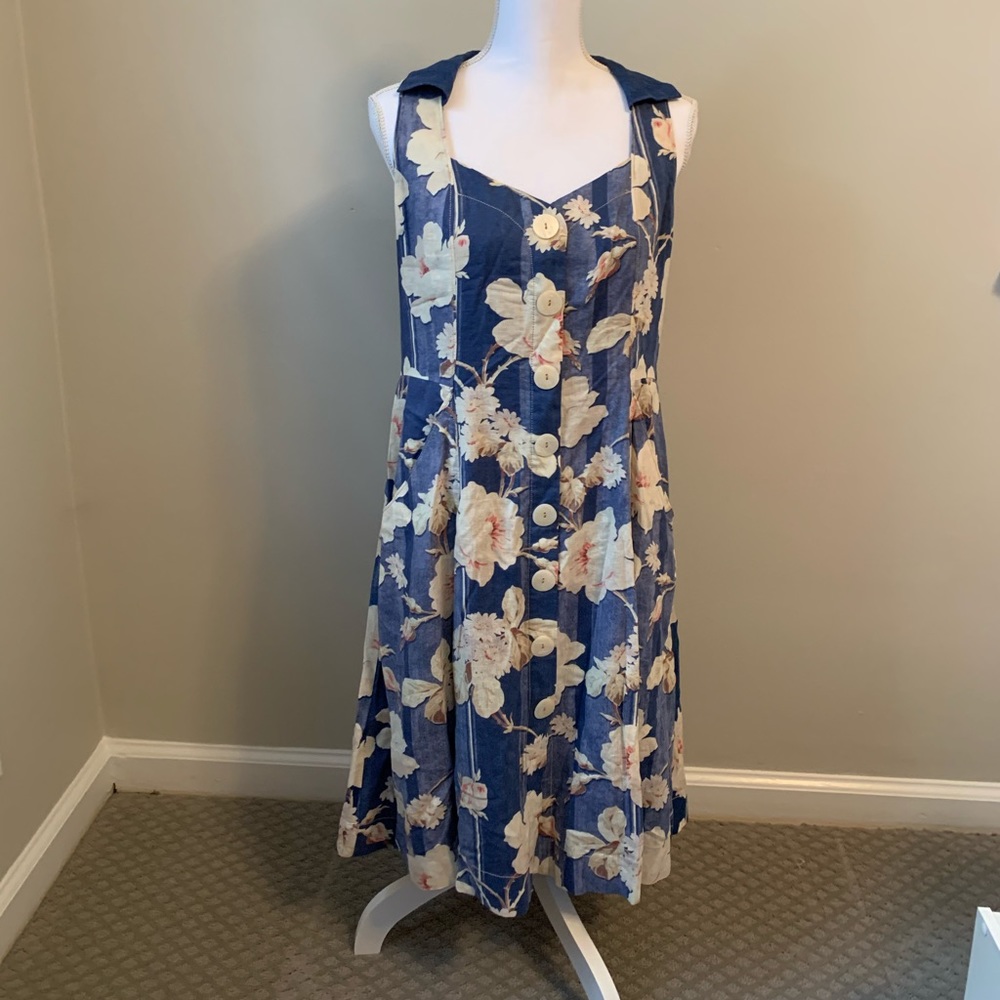 Anthropologie Denim Button Front Midi Dress Sz 12